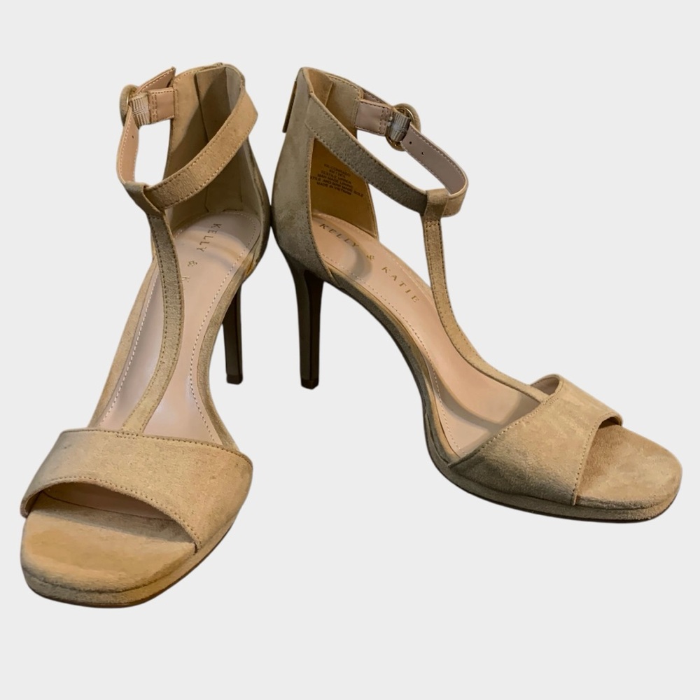 Kelly & Katie Nude Suede Conradd Open Toed High Heel Ankle Strap Sandals